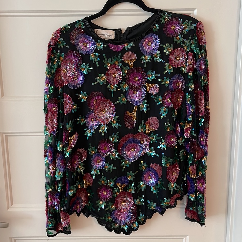 Laurence Kazar Vintage Beaded 100% Silk Blouse Top
